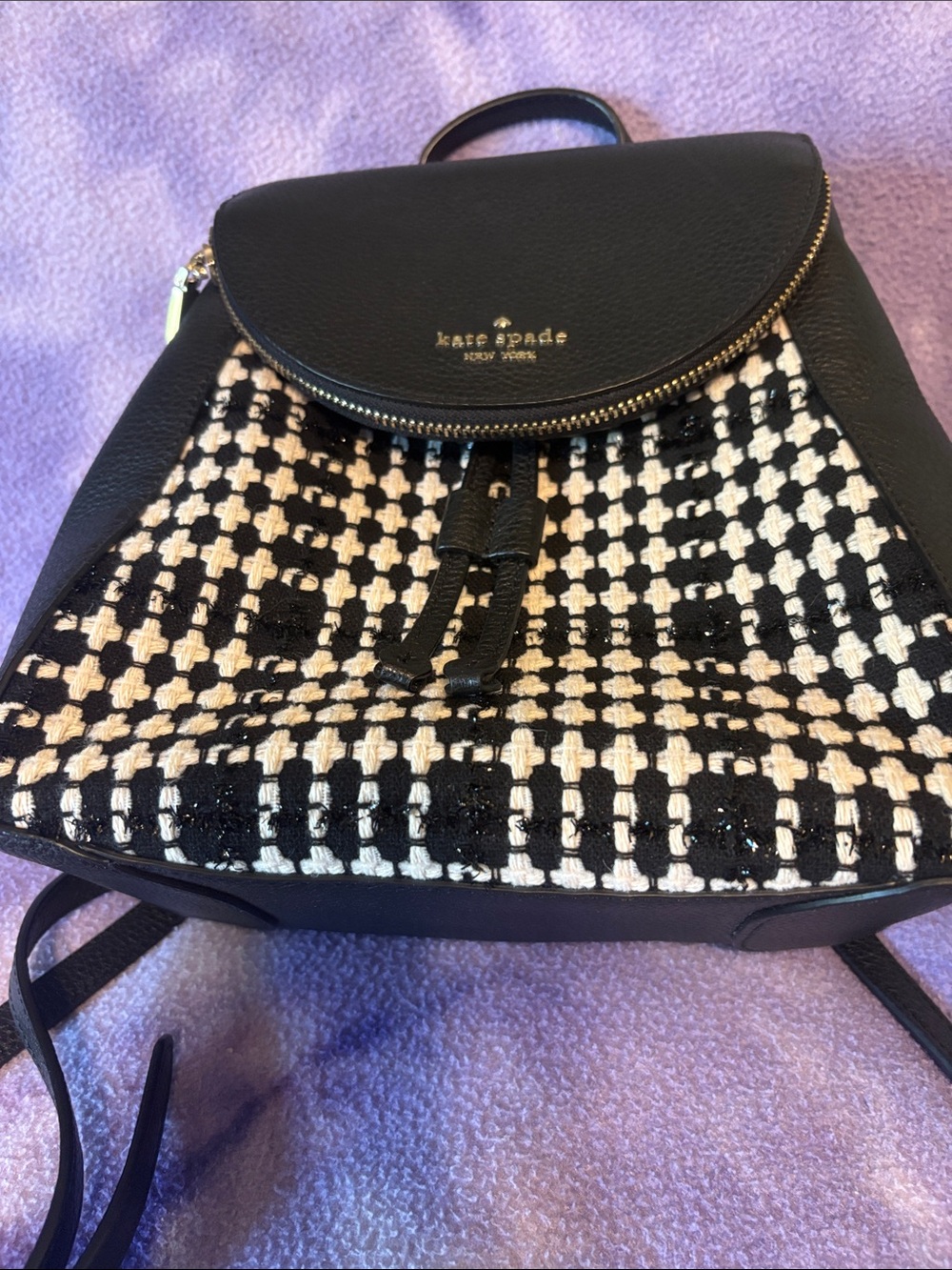 kate spade Black and White Tweed Front Backpack